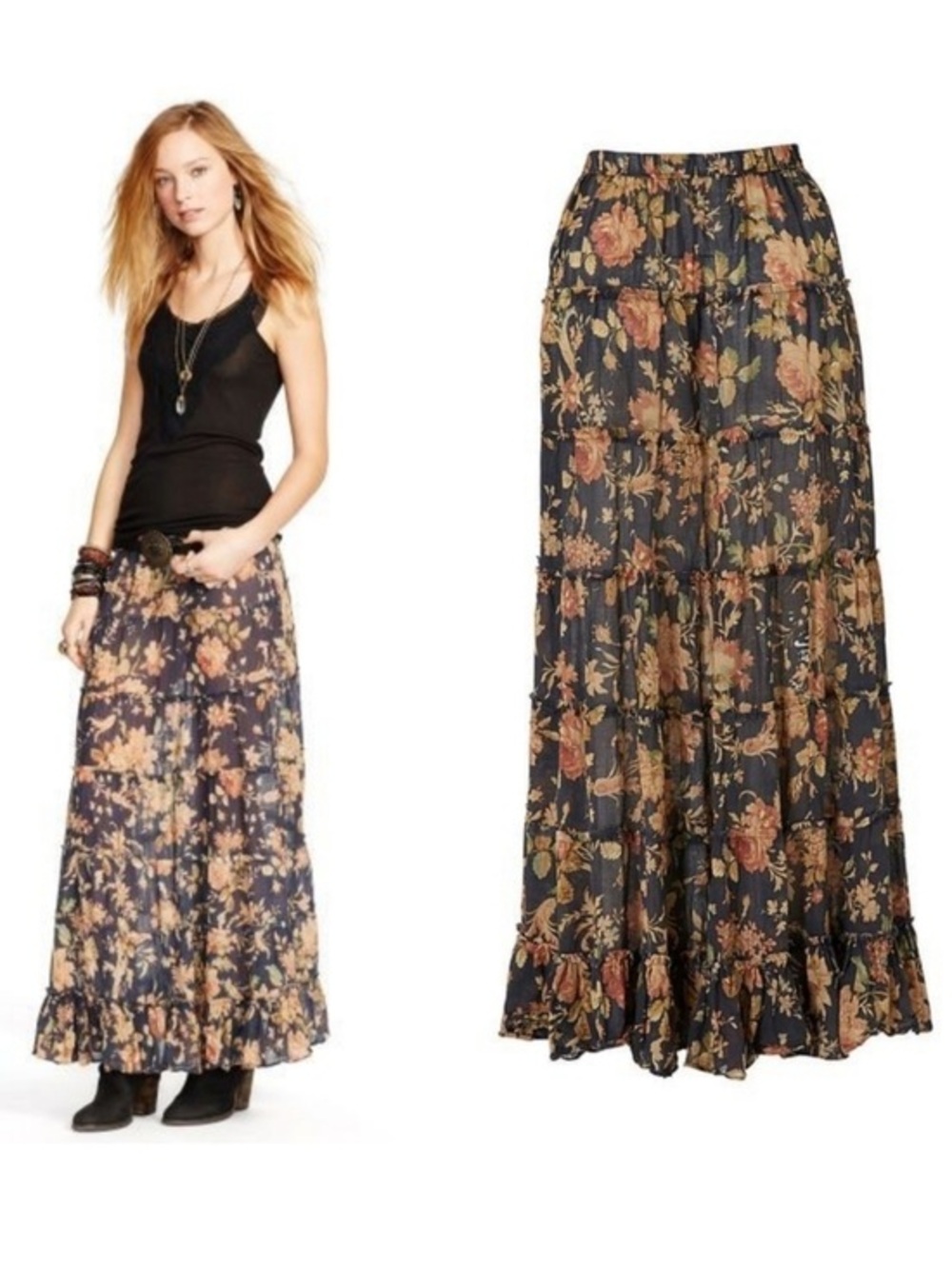 Denim & Supply Ralph Lauren 100% Cotton Tiered Floral Maxi Skirt XS